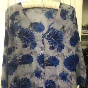 SILK GREY AND BLUE FLORAL BLOUSE